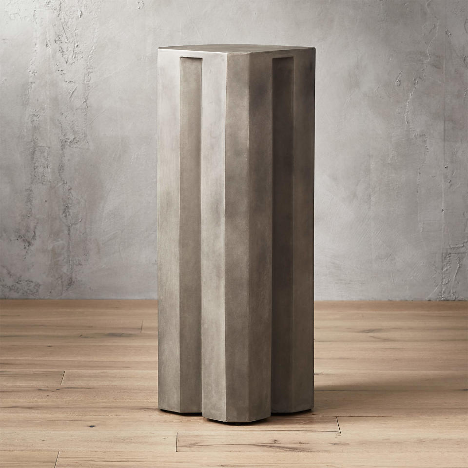 hex tall grey cement pedestal table