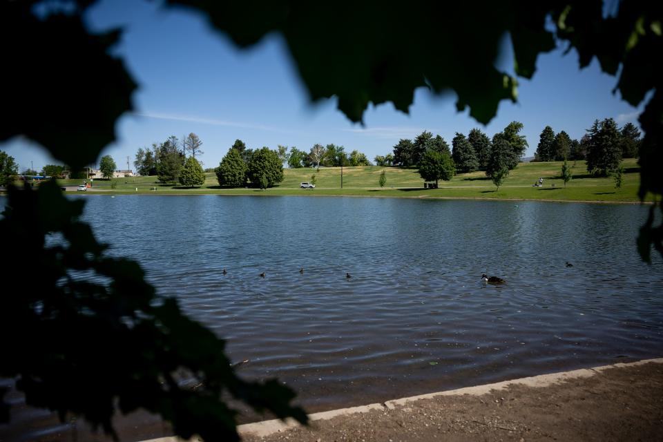 The pond at Sugar House Park in Salt Lake City is full from spring runoff on Thursday, June 1, 2023. Officials are warning people and their pets to stay clear of rivers and creeks swollen by spring snowmelt. | Spenser Heaps, Deseret News