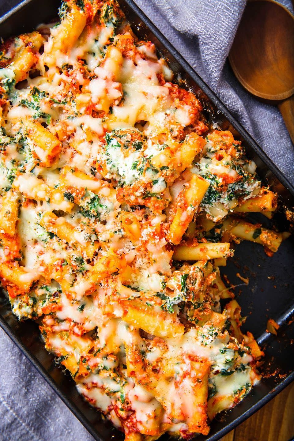 <p>Yes, it's cheesy, but there's lot of veggies, too!</p><p>Get the recipe from <a href="https://www.delish.com/cooking/recipe-ideas/a23120127/vegetarian-baked-ziti/" rel="nofollow noopener" target="_blank" data-ylk="slk:Delish;elm:context_link;itc:0;sec:content-canvas" class="link ">Delish</a>. </p>