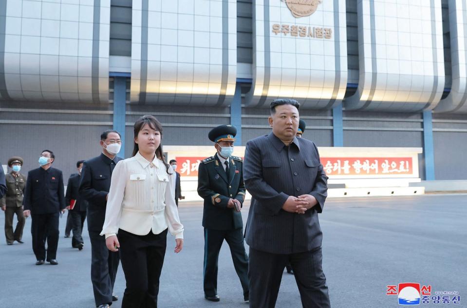 Korean Central News Agency (KCNA) shows North Korean leader Kim Jong-un and his daughter (Getty)