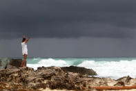 <p>General view of the weather conditions at the beach in Cancun, Mexico, June 20, 2017. According to the latest National Meteorological Services Tropical Cindy is bringing heavy storms for the regions of Campeche, Yucatan and Quintana Roo, states of the Mexican South-East. (Photo: Alonso Cupul/EPA/REX/Shutterstock) </p>