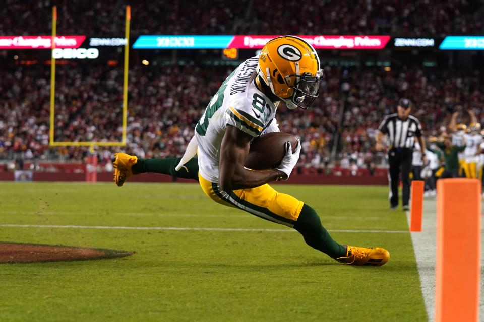 Packers wide receiver Marquez Valdes-Scantling caught a touchdown pass in Week 3 before missing the last four weeks with a hamstring injury.