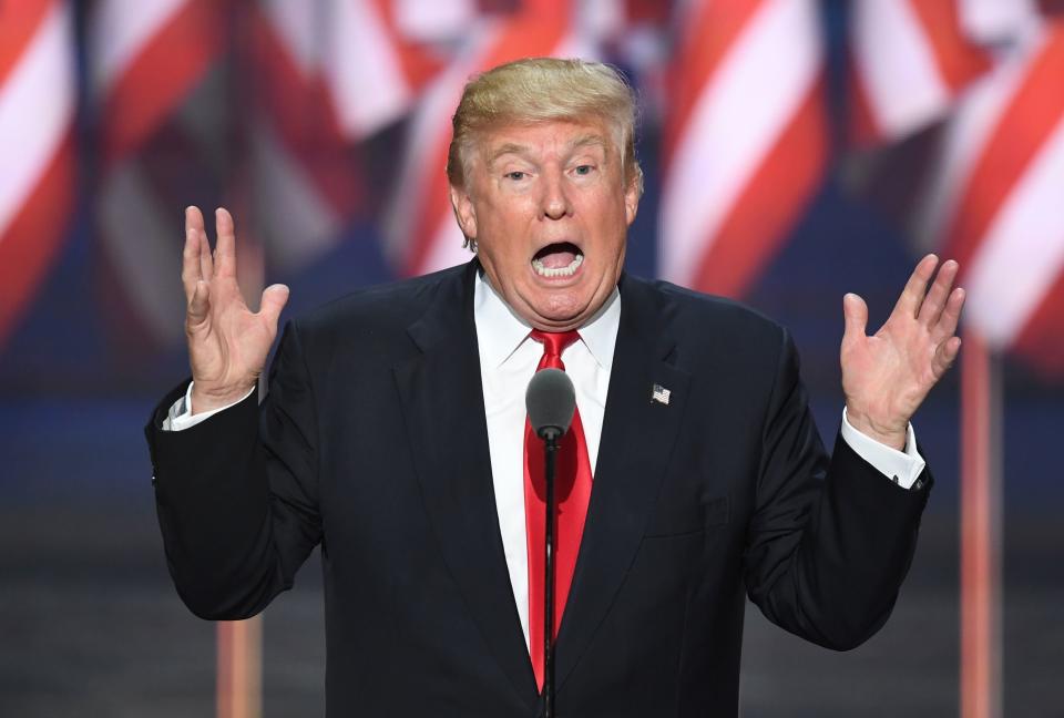 Republican presidential candidate Donald Trump speaks on the last day of the Republican National Convention on July 21, 2016, in Cleveland, Ohio.