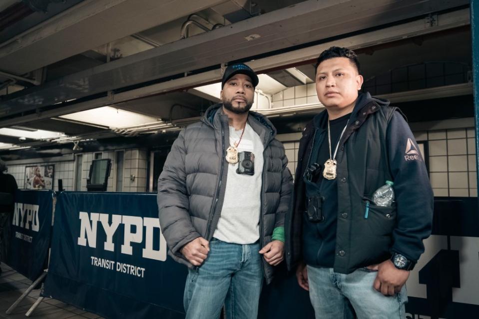 NYPD transit plainclothes supervisors Fernando Cordero (left) and Angel Vasquez, who deployed Tuesday as part of the transit police’s ongoing crackdown on fare-beaters. Stefano Giovannini