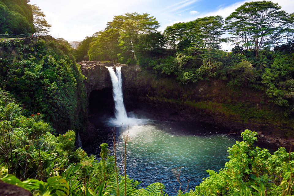 Majesitc Rainbow Falls waterfall in Hilo, Wailuku River State Park