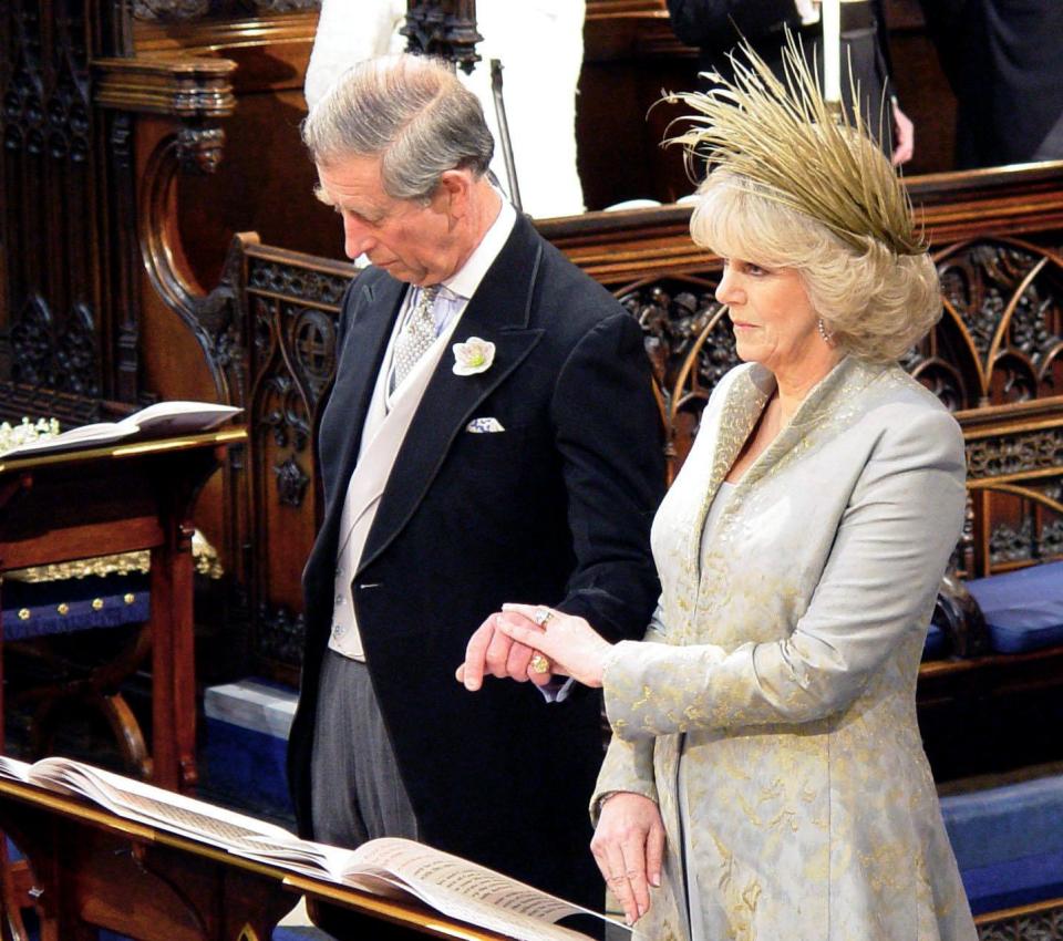 Prince Charles and Camilla Parker Bowles inside St. George's Chapel for the service of prayer and dedication following their civil wedding ceremony. (Photo: Tim Graham via Getty Images)