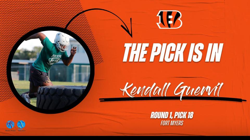 Fort Myers defensive lineman Kendall Guervil, selected 18th overall by the Cincinnati Bengals