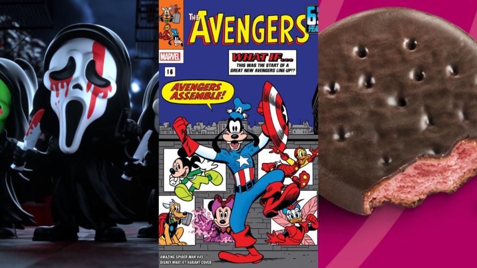 Ghostface Youtooz, Disney What If Avengers Marvel Comics Variant cover, Girl Scout cookies Raspberry Rally