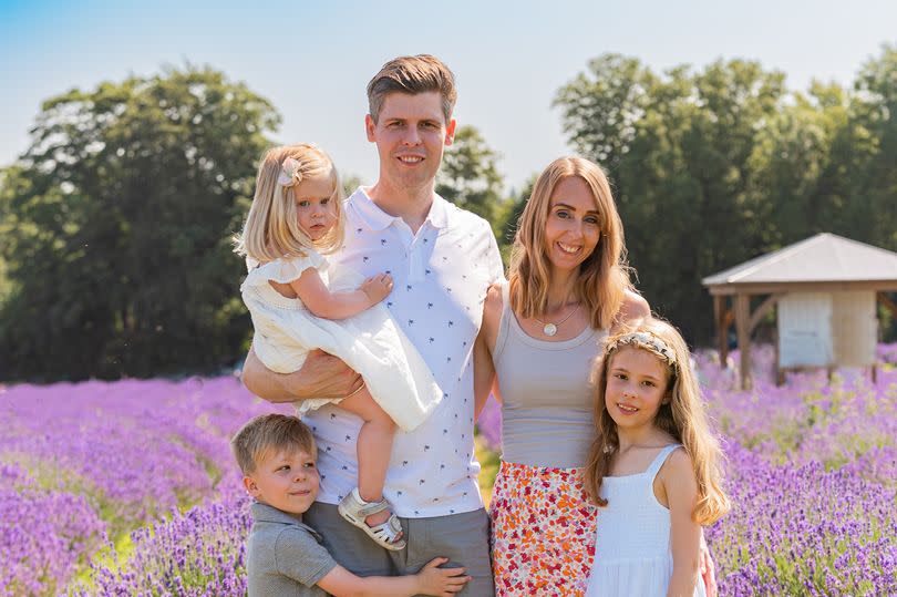 Laura and her family pictured outside in a lavender field