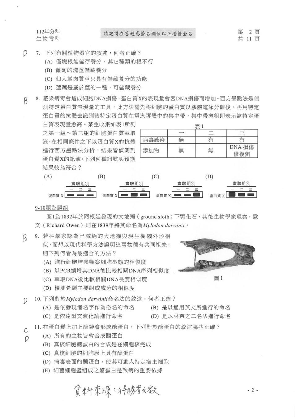 大學分科測驗生物科試題參考解答。（圖／得勝者文教提供）