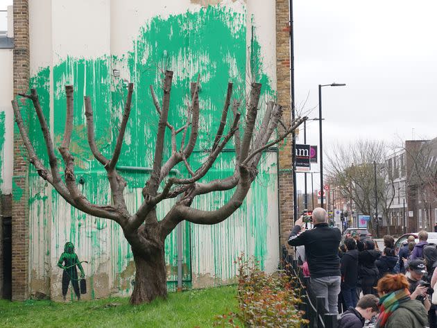 Banksy confirmed he was behind the mural in Finsbury Park, London. (Photo by Jonathan Brady/PA Images via Getty Images)