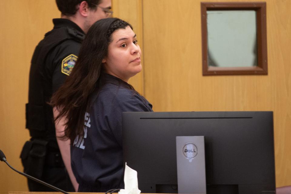 Serena Marie Sanchez looks back toward the gallery before walking out of the courtroom after her sentencing Monday.