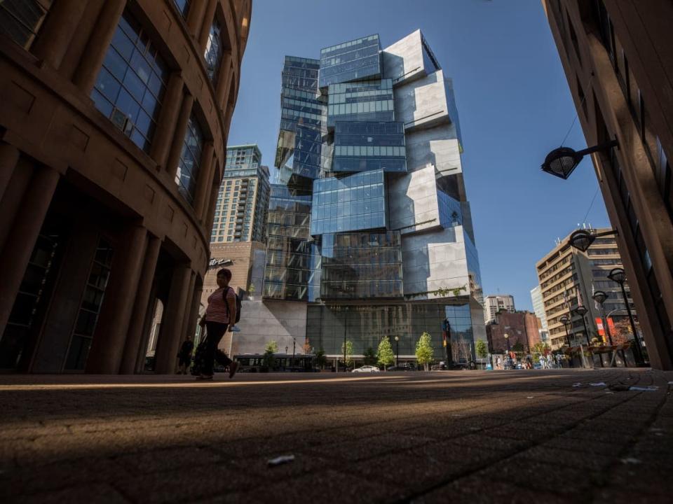 An exterior view of Deloitte Canada's new facility in Vancouver is seen Friday. Local employees have moved into the building at a time when the company has shifted toward the 'next normal' of its workplace — namely having its people work under hybrid arrangements. (Ben Nelms/CBC - image credit)