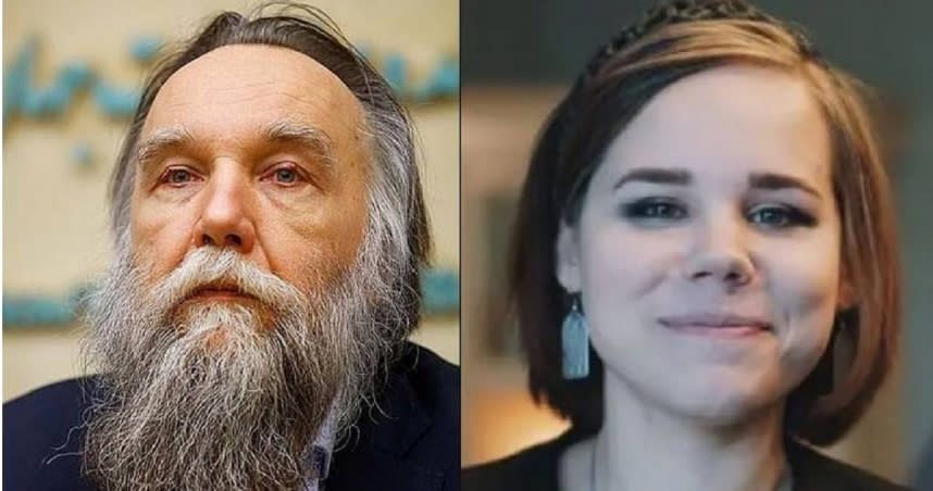俄羅斯極右派哲學家杜金昨晚遭遇汽車炸彈攻擊，造成女兒達雅被炸死。（組合圖／翻攝自推特）