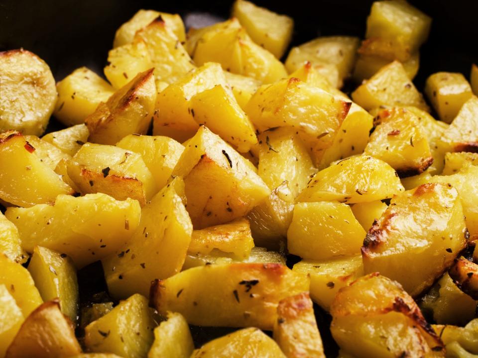 roasted potatoes on a baking sheet