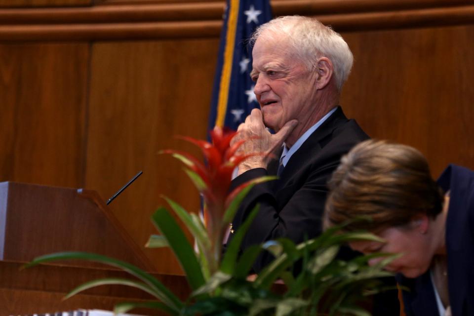 Former Senate President Peter Courtney, D-Salem, reconvenes a session on the last day of the 2019 legislative session at the Oregon State Capitol in Salem in June 2019.