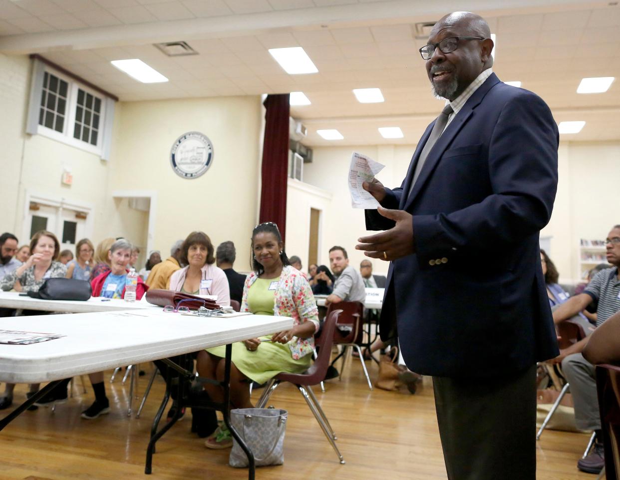 James Lawrence, the director of Gainesville For All, talks to the community members during the a kickoff meeting for the group held at the Thelma Bolton Center in Gainesville in 2016.