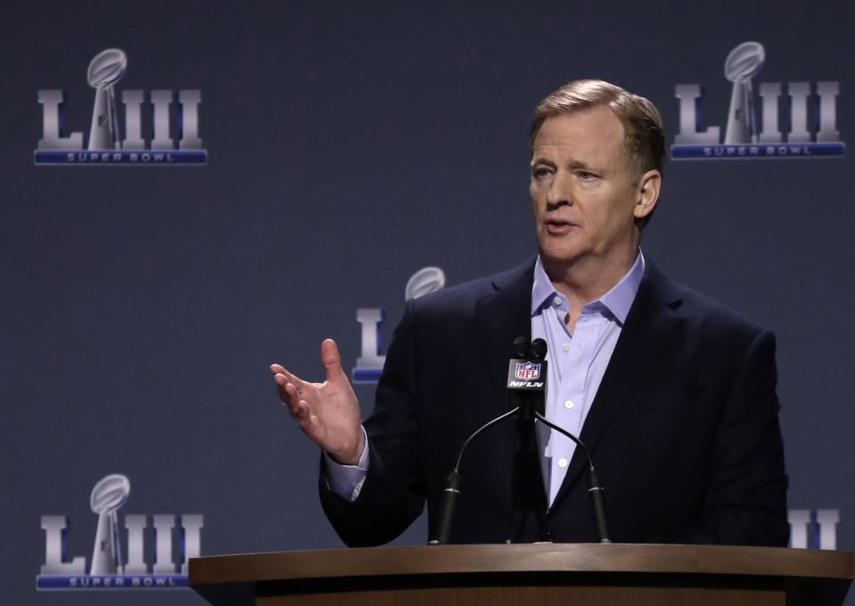 NFL Commissioner Roger Goodell answers a question during a news conference on Wednesday. (AP)