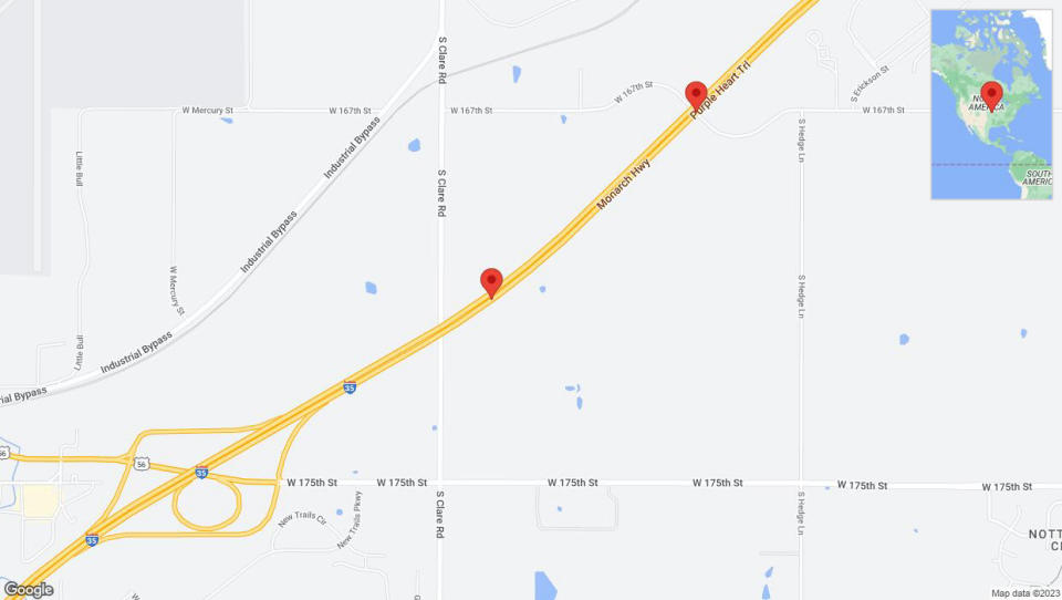 A detailed map that shows the affected road due to 'Reports of a crash on eastbound I-35' on November 22nd at 5:17 p.m.