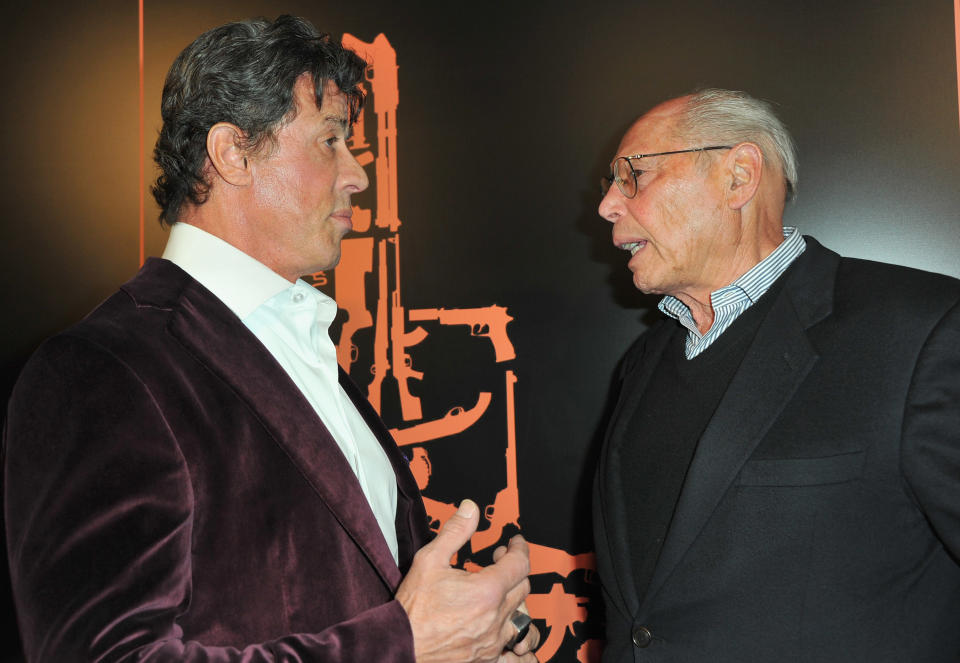 LOS ANGELES, CA - JANUARY 25:  Actor Sylvester Stallone and producer Irwin Winkler arrive to the premiere of CBS Films' 