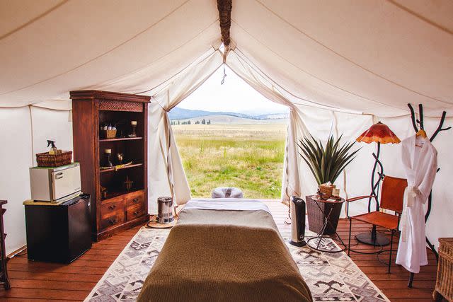 <p>Stuart Thurkilll/Courtesy of The Resort at Paws Up</p> A treatment tent in the Paws Up "Spa Town."
