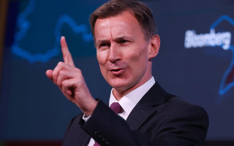 Jeremy Hunt, the Chancellor, answers questions after delivering a speech at Bloomberg's European headquarters in central London this morning - Chris Ratcliffe/Bloomberg 