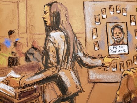 Court room sketch of assistant United States Attorney Moira Penza is shown shown in this courtroom sketch during closing arguments in the trial of Keith Raniere, in New York Cit