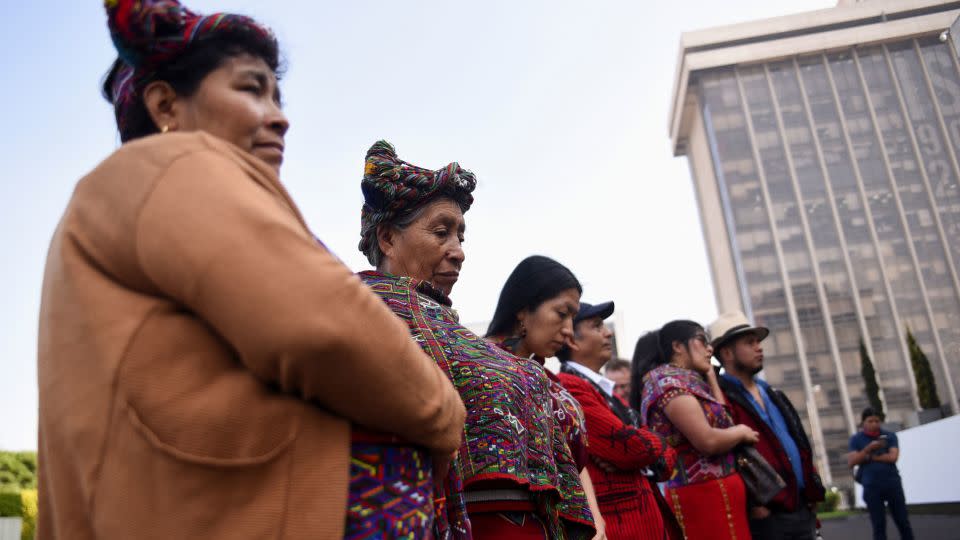 Survivors from the civil war gather outside the Supreme Court, prior to a hearing in the Ixil Genocide trial, in Guatemala City, Guatemala March 25, 2024. - Cristina Chiquin/Reuters