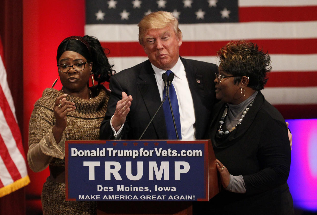 The YouTube stars known as "Diamond and Silk" appear with Donald Trump during his presidential&nbsp;campaign. (Photo: Rick Wilking / Reuters)