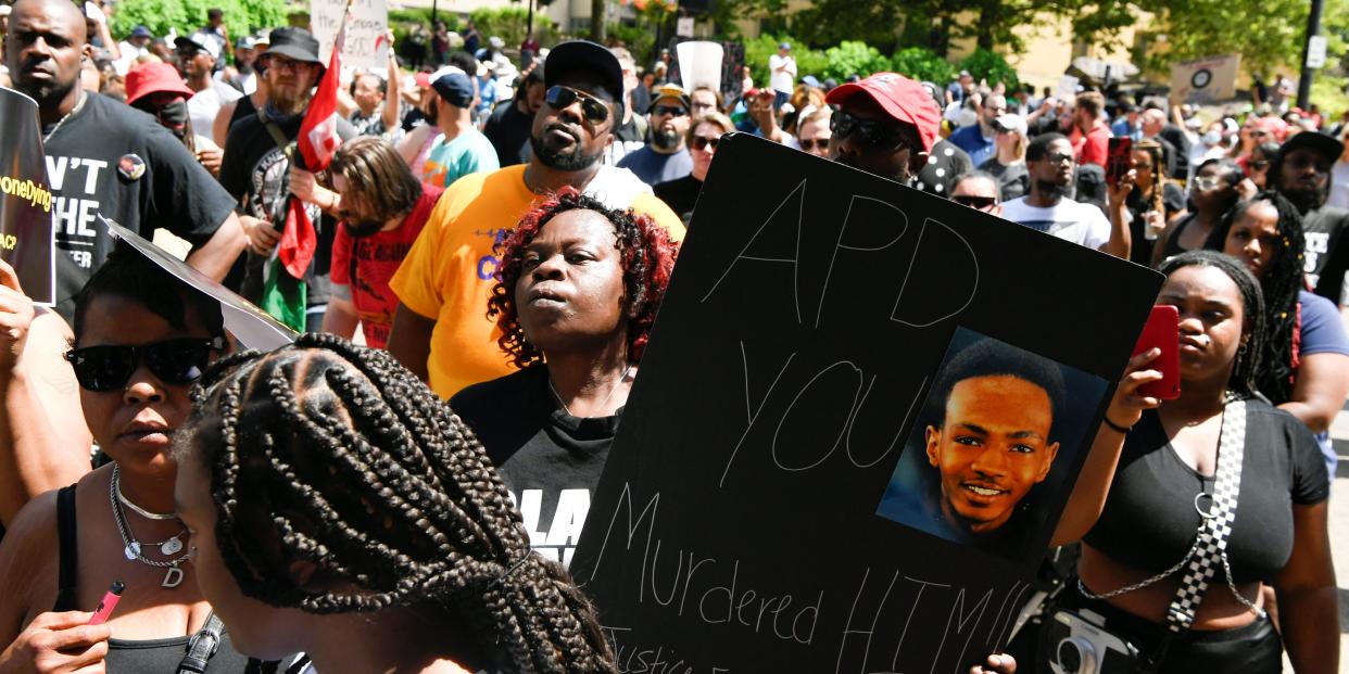 Demonstrators protest against the Akron police shooting death of Black man Jayland Walker in Akron, Ohio, U.S. July 3, 2022.