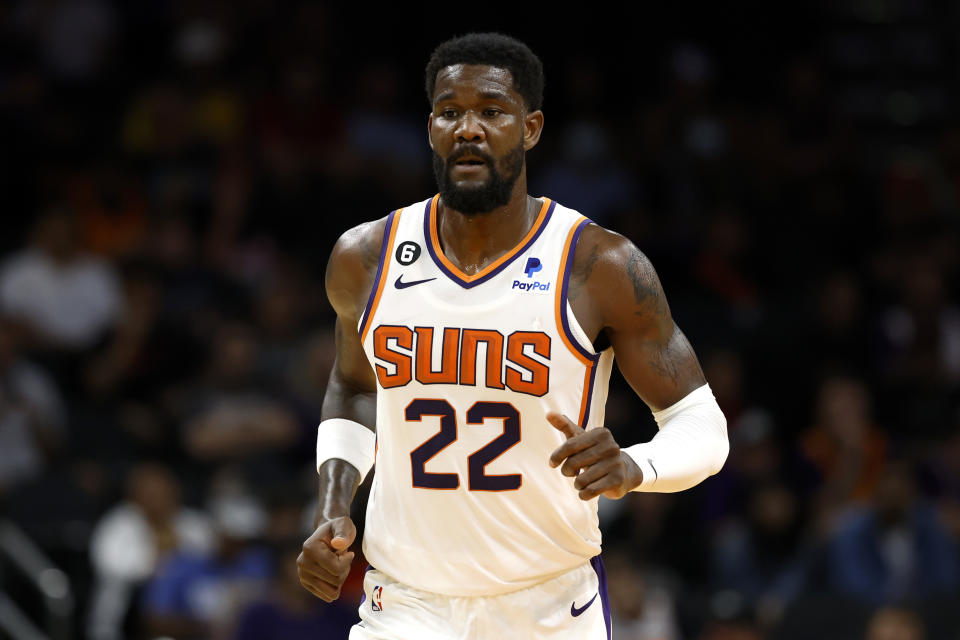 PHOENIX, ARIZONA - OCTOBER 02: Deandre Ayton #22 of the Phoenix Suns during the first half against the Adelaide 36ers at Footprint Center on October 02, 2022 in Phoenix, Arizona. The 36ers beat the Suns 134-124. NOTE TO USER: User expressly acknowledges and agrees that, by downloading and or using this photograph, User is consenting to the terms and conditions of the Getty Images License Agreement. (Photo by Chris Coduto/Getty Images)