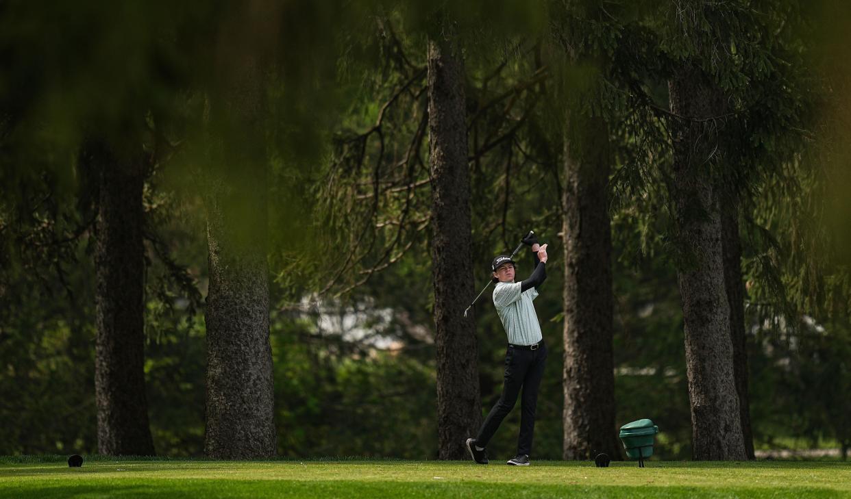 Evansville North's Luke Johnston competes in the Ulen Invitational on Saturday, April 29, 2023 at Ulen Country Club in Lebanon. 