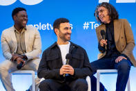 <p>Sam Richardson, Brett Goldstein and James Lance of <em>Ted Lasso </em>attend the Apple TV+'s Emmy FYC event at The Maybourne Beverly Hills on Aug. 13. </p>