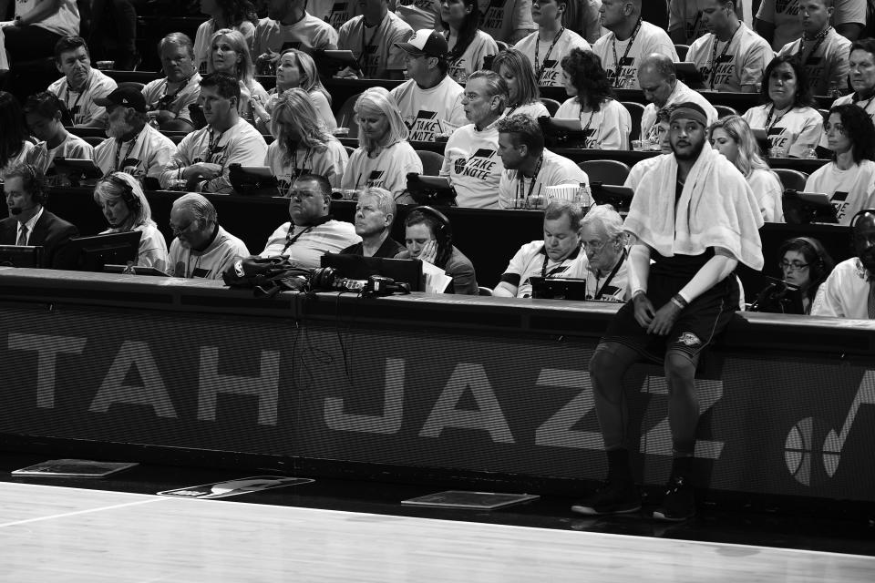 Carmelo Anthony struggled mightily against Utah in the playoffs, and the Thunder performed better with him off the court. (Getty)