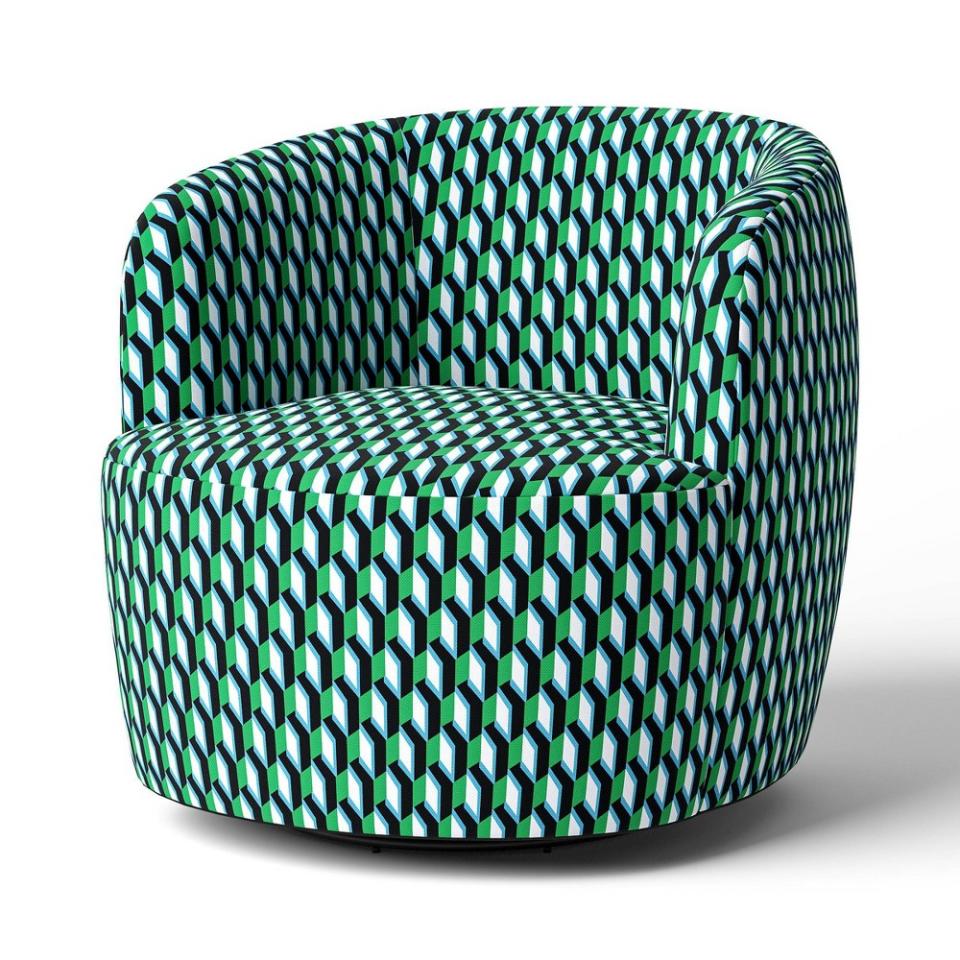 <p><a href="https://go.redirectingat.com?id=74968X1596630&url=https%3A%2F%2Fwww.target.com%2Fp%2Farrow-geo-green-swivel-accent-chair-dvf-for-target%2F-%2FA-89261557&sref=https%3A%2F%2Fwww.veranda.com%2Fshopping%2Fhome-accessories%2Fg60319306%2Ftop-diane-von-furstenberg-target-collection-finds-2024%2F" rel="nofollow noopener" target="_blank" data-ylk="slk:Shop Now;elm:context_link;itc:0;sec:content-canvas" class="link ">Shop Now</a></p><p>Swivel Accent Chair</p><p>target.com</p><p>$900.00</p>