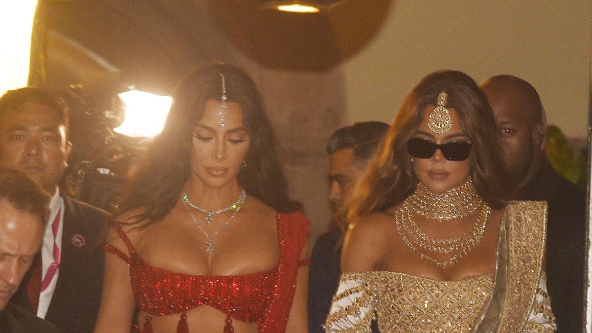 Kim Kardashian wears a red lehenga to the wedding of Anant Ambani and Radhika Merchant