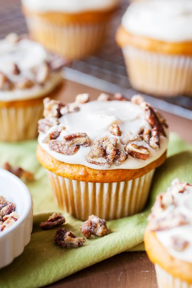 Spiced Pumpkin Cupcakes With Candied Pecans