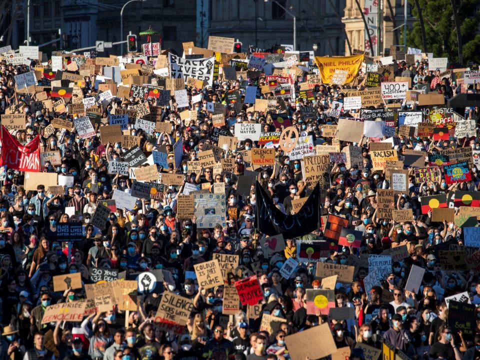 Protesters Black Lives Matter rally Brisbane, Australia