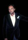 <p>Reynolds is spotted by photographers on an evening out in New York City in 1983, wearing a navy smoking jacket.</p>