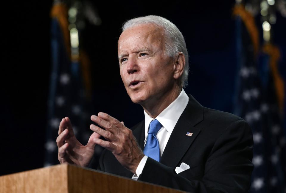 Former Vice President Joe Biden accepts the Democratic Party nomination for president on Thursday in Wilmington, Delaware. &ldquo;Character is on the ballot," he said. (Photo: OLIVIER DOULIERY/Getty Images)