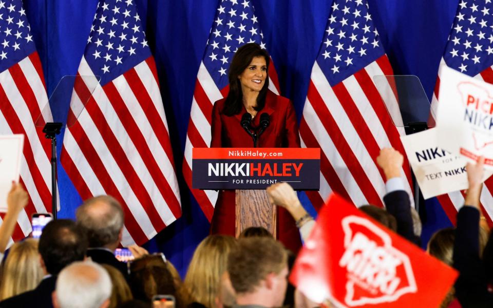Nikki Haley speaks at her watch party during the Republican presidential primary in Charleston, South Carolina