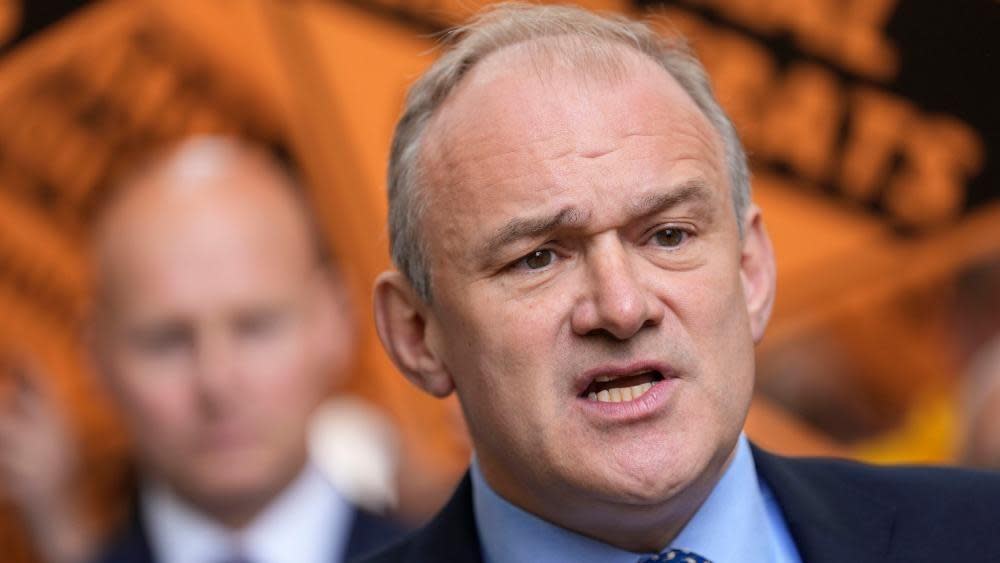 Liberal Democrat leader Sir Ed Davey makes a speech during a visit to the town centre in Cheltenham, Gloucestershire, while on the General Election campaign trail. Picture date: Thursday May 23, 2024