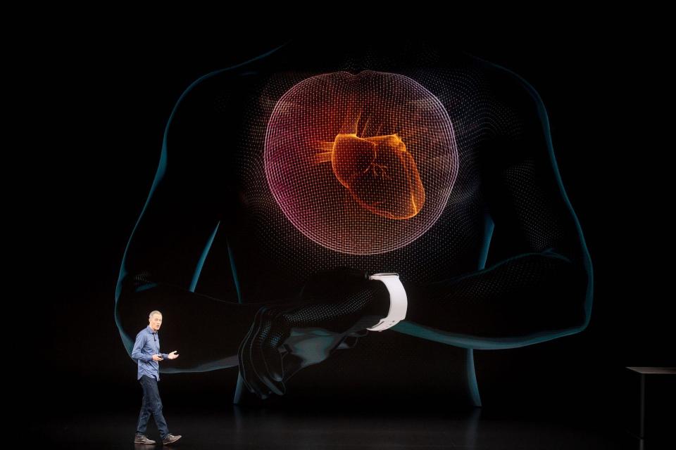 Apple COO Jeff Williams discusses Apple Watch Series 4 during an event on September 12, 2018, in Cupertino, California: AFP/Getty Images