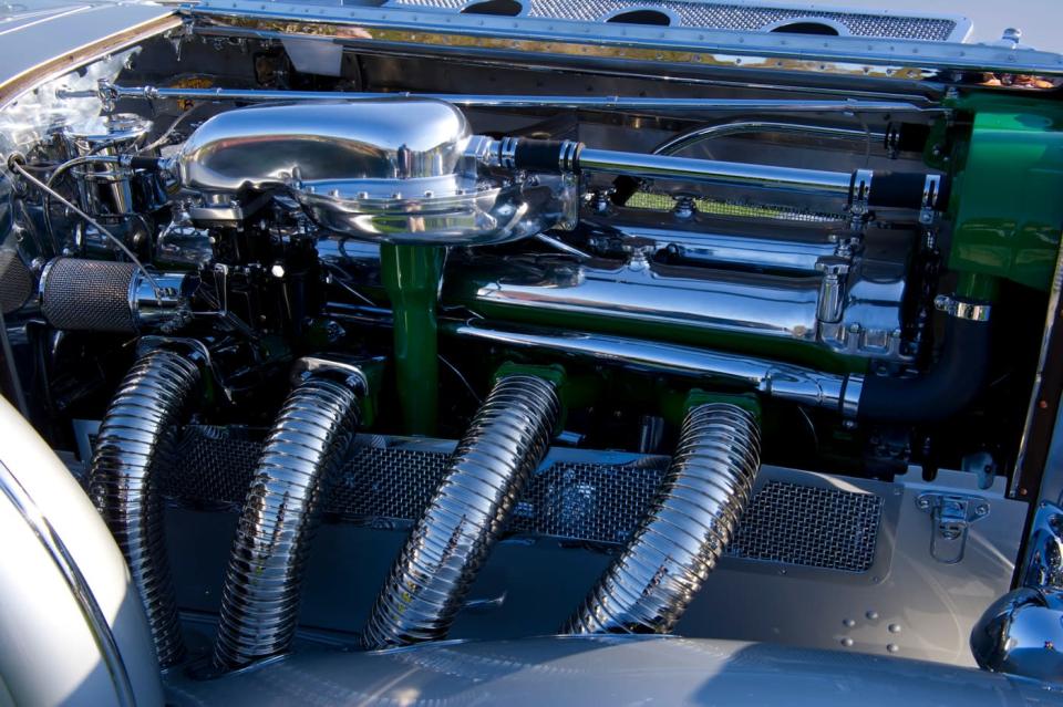 Detail of the engine in a 1936 Duesenberg