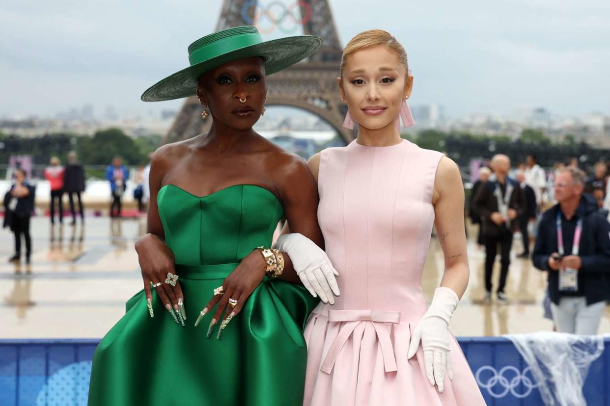 <p>Matthew Stockman/Getty</p> Cynthia Erivo and Ariana Grande at Olympics Opening Ceremony