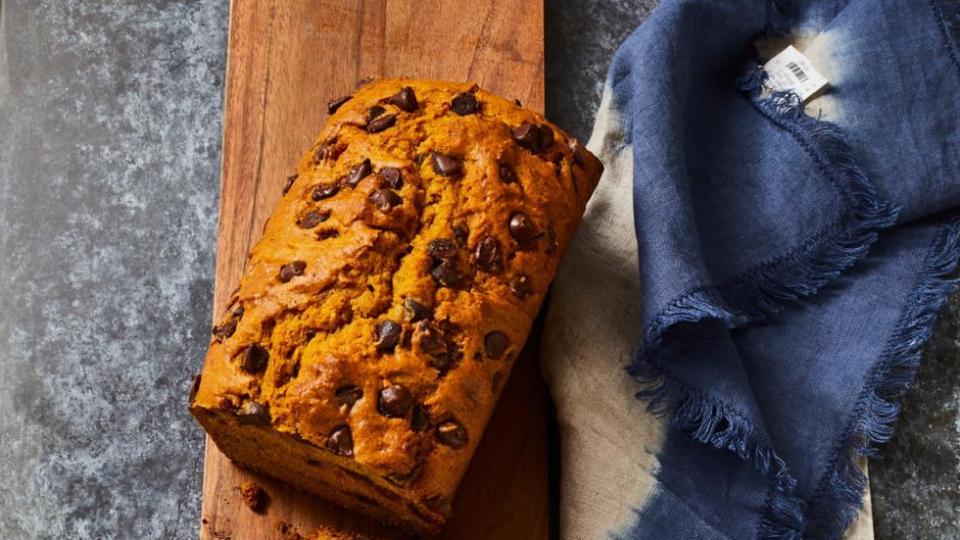 a loaf of pumpkin chocolate chip bread