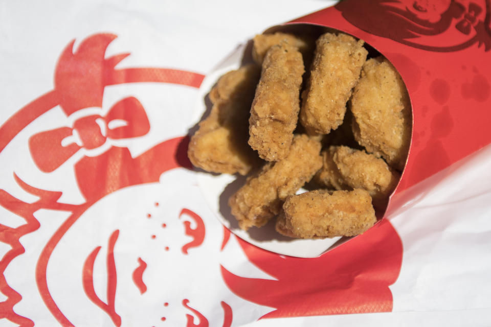 Wendy's fast food chain chicken nuggets are viewed in Bowie, Maryland on May 9, 2017. - An American teenager has broken the world record for the most retweets, in a crusade to win a year's supply of his favorite food: chicken nuggets.Beating out TV stars Ellen Degeneres and Kim Kardashian, and leaving former US president Barack Obama in the slow lane, 16-year-old Carter Wilkerson started his Twitter challenge on April 5 when he asked the Wendy's fast food chain how many retweets he would need to receive a year's supply of nuggets for free.And the web responded. On May 9, 2017, his message had been retweeted more than 3.4 million times, beating the record that Degeneres racked up at the 2014 Oscars, when she posted a selfie with a gaggle of film stars that included Bradley Cooper, Jennifer Lawrence, Meryl Streep and Brad Pitt. (Photo by JIM WATSON / AFP)        (Photo credit should read JIM WATSON/AFP/Getty Images)