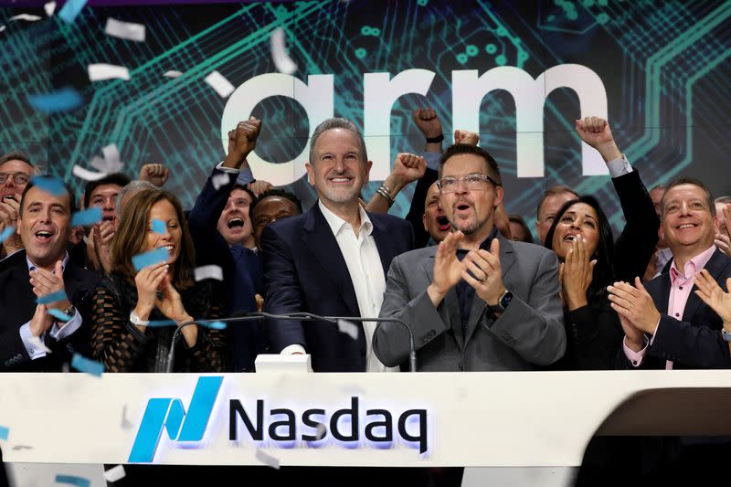 FILE PHOTO: Softbank’s Arm, chip design firm holds IPO at Nasdaq Market site in New York