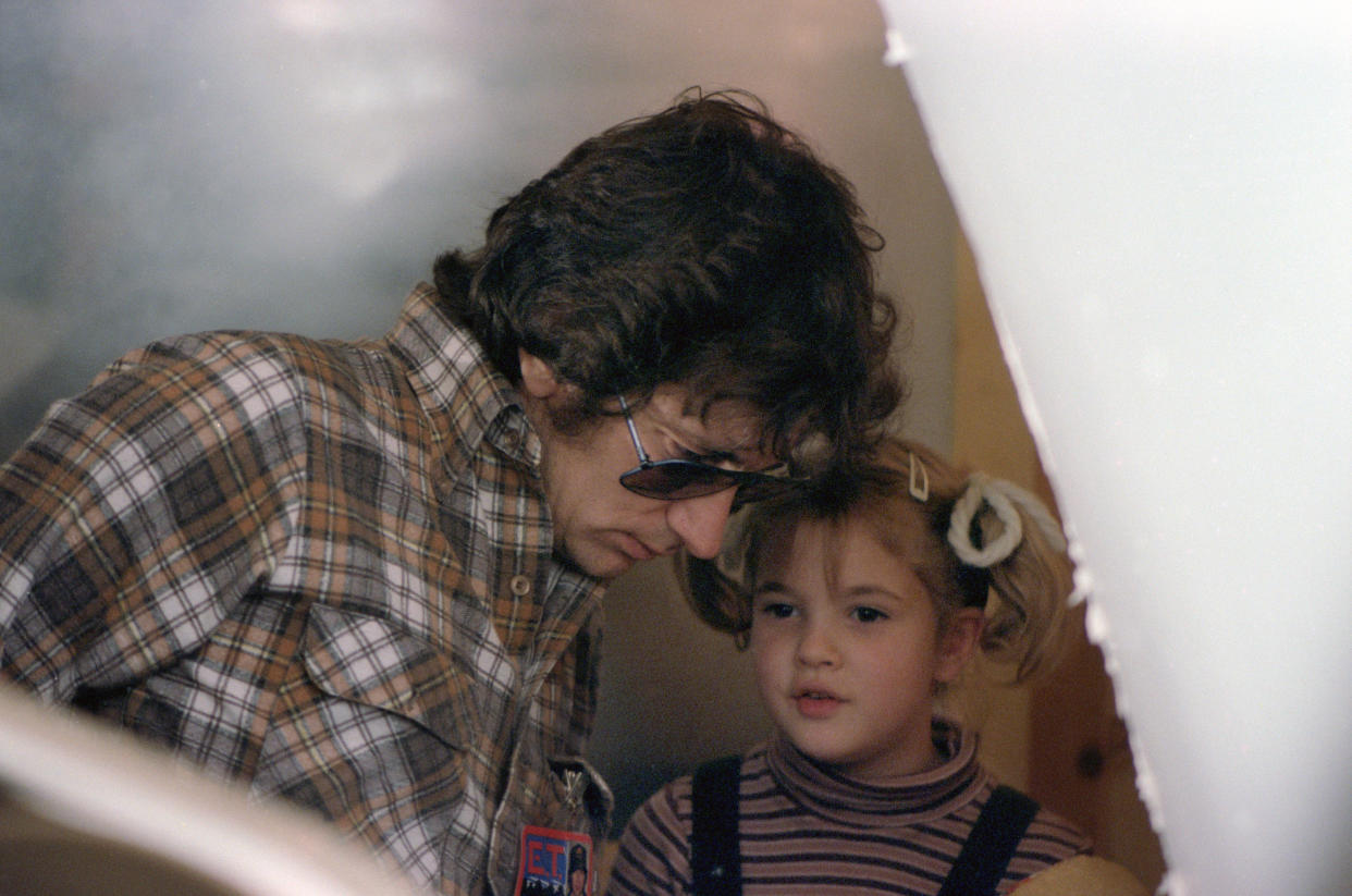 Steven Spielberg and Drew Barrymore on the set of 