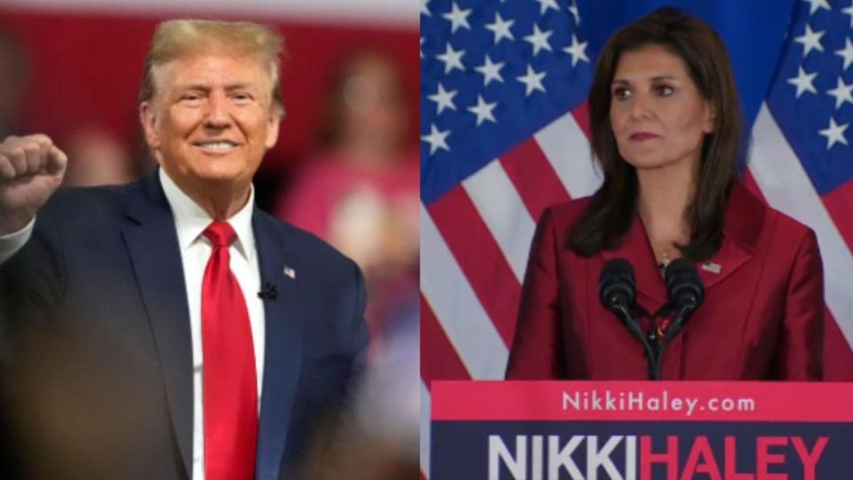 前總統川普（Donald Trump）南卡羅來納州（South Carolina）初選擊敗前聯合國大使海莉（Nikki Haley）。（圖／翻攝自《CNN》）